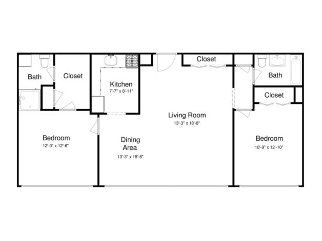 2 Bed, 2 Bath – Split